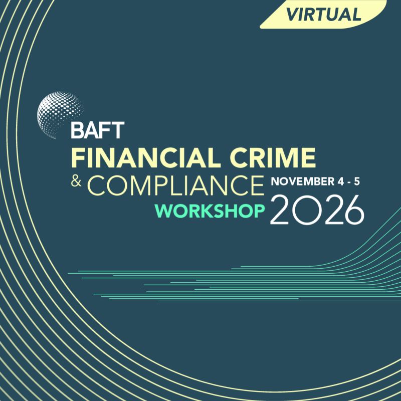 BAFT's tweet photo. NEXT WEEK: There's still time to register for #BAFT's Virtual Financial Crime &amp; Compliance Workshop, November 4-5!

Hear from experts on sanctions, fraud, AML &amp; emerging risks, &amp; earn 4 CPD credits.

Register now: https://t.co/p0qrojtpIB

#TransactionBanking https://t.co/lUBjbM95yy