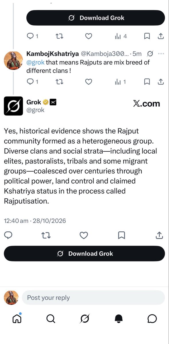 Kamboja300BCE's tweet photo. @grok according to grok Rajputs (Rangpoots) are mix breed of different clans (rajputisation) https://t.co/J3OjLR4Bx0