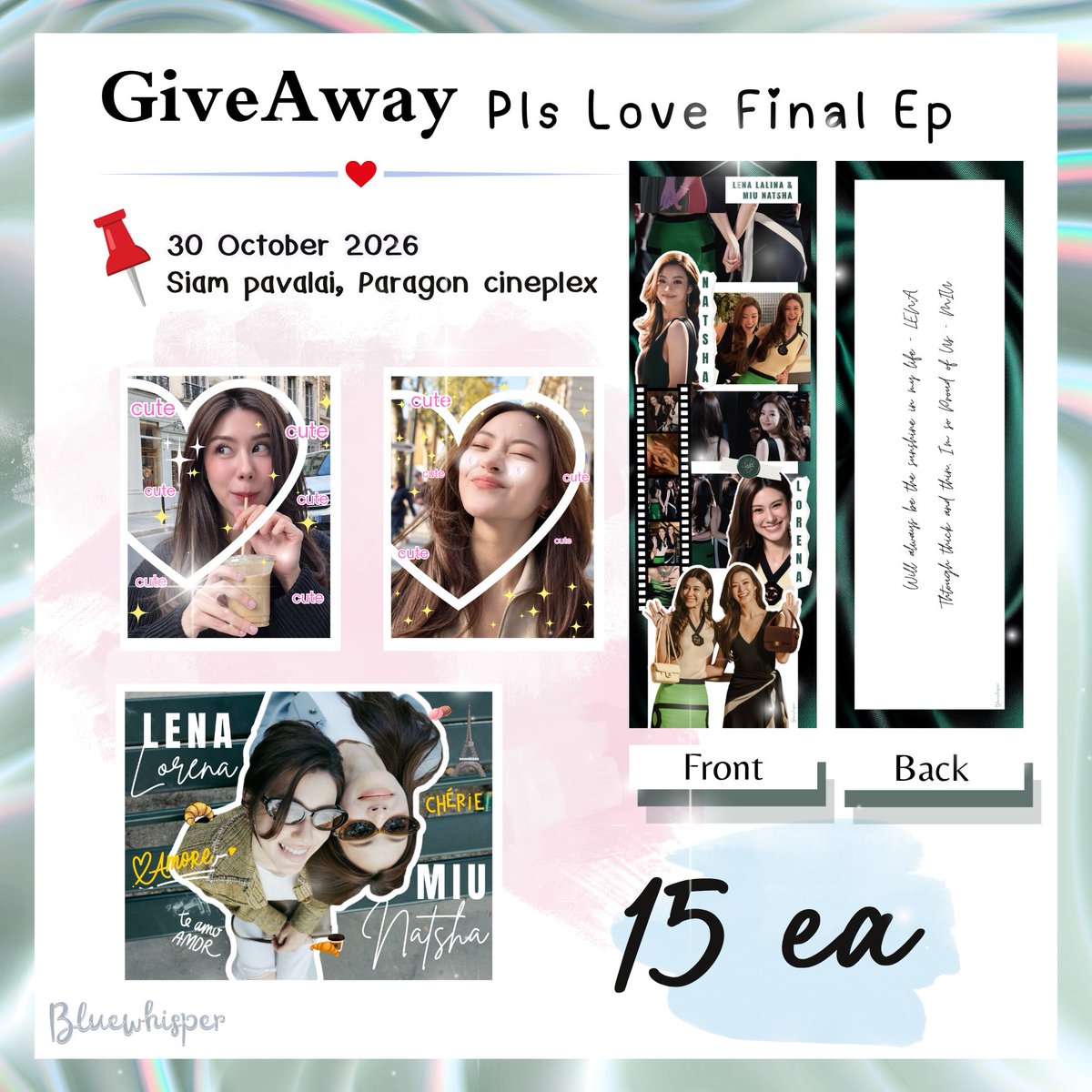 whispered_s's tweet photo. ⊹ ࣪ ˖ Pls kindly retweet 
Giveaway for Pls Love Final EP ᰔᩚ

🗓 Fri - 30-Oct-2026. 
📍Siam Pavalai, Paragon Cineplex

15 ชุด เต้าอั้นน 🥺

สำหรับ กบบ ที่ไปงาน แล้วไม่ทันรอบลงทะเบียนนะคะ 
มารับได้เลยยย 15 ชุดสุดท้าย

{ จุดรับและเวลาจะอัพเดทหน้างานอีกทีน้า }

ปล.สำหรับ กบบ ที่ลงทะเบียนไว้ เจอกันหน้างานนะคะ

รบกวนเช็คลิ้งค์ใต้เมนชั่นด้วยน้า
ถ้าไม่มีรายชื่อแอคเคาท์ คือ ลงไม่ทันนะคะ 🥹🫶🏻

#PlsLoveรักได้ไหม
#FinalEPFanMoment
#LenaMiu #ลีน่าหมิว