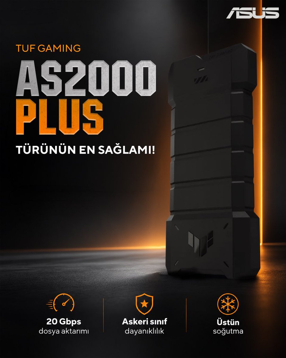 ASUSTR's tweet photo. Verilerinin güvenliğinden ödün vermeyin. 🔒

20 Gbps hız, askeri sınıf dayanıklılık ve üstün soğutmayla TUF Gaming AS2000 PLUS yanında.
Sence bir depolama ürününde en önemli özellik hangisi? 

⚡ Hız, 🛡️ dayanıklılık, ❄️ soğutma? Yorumlara yazın! 👇

#ASUS #ASUSTürkiye https://t.co/i5M997eBGj