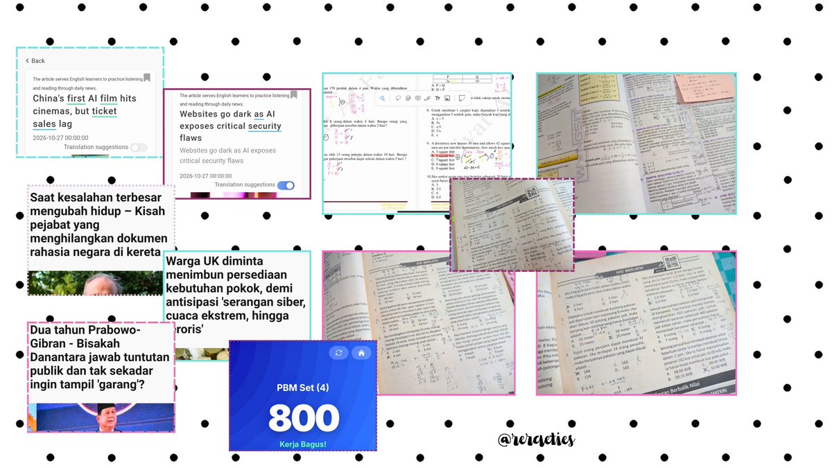 reraeties's tweet photo. :꣓ 📝🧸⭐ 27/10/26

hemlo, hari ini seperti biasa diawali literasi indo &amp; eng 💌🤞🏻sebenernya hari ini aku agak kurang mood :]] lalu dilanjut latihan soal pk dan nonton materi + latsol pbm (ini aslinya salah jadwal wkwkw) 🧘🏻‍♀️ yaudaaah gini ajaaa HAHAHA :3 good night! 🙆🏻‍♀️🌟 https://t.co/GFlVlEteoY
