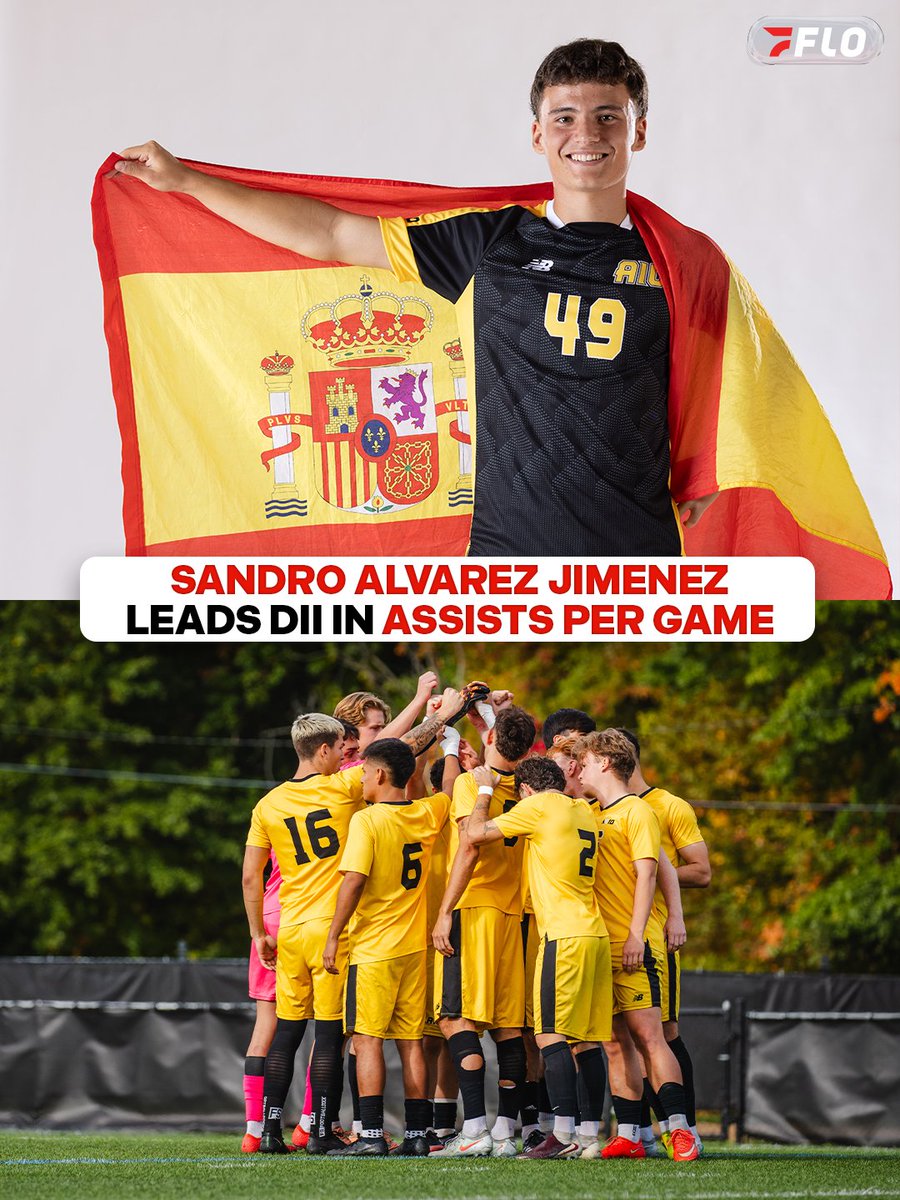 FloFC_'s tweet photo. VAMOS SANDRO📢⚽️

Freshman Sandro Alvarez Jimenez leads DII in assists per game, averaging 0.77 assists per game.

AIC will play in the NE10 tournament, which starts this Saturday, October 31st.

@AICMSOCCER | @TheNortheast10 

#NE10 | Aug 27 - Nov 7 | Live on Flo https://t.co/XGc90Y0q4q