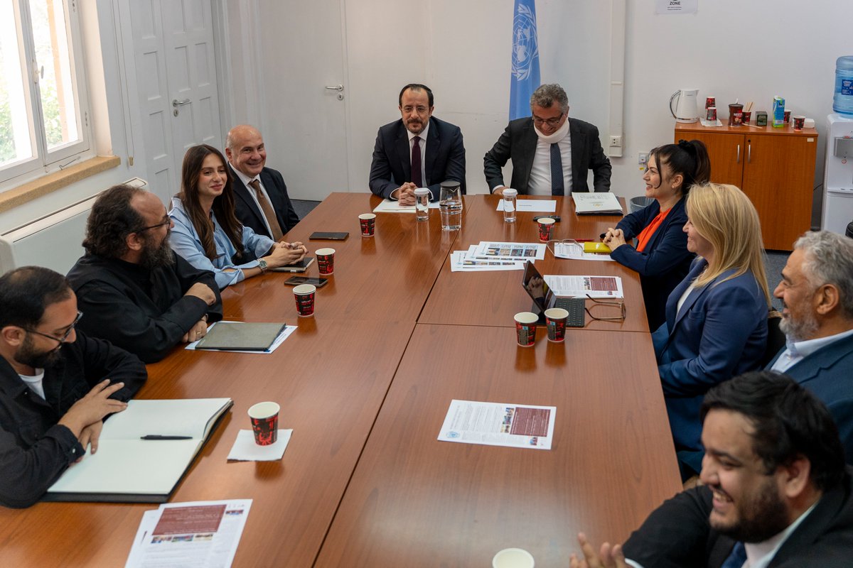 UN_CYPRUS's tweet photo. 1/2🤝 The two Cypriot leaders, @Christodulides and @tufanerhurman, met with the Technical Committees on Youth and Cultural Heritage, as well as the Steering Committee of the Civil Society Consultative Body, at the @UN Good Offices Mission in Cyprus. 🇺🇳 https://t.co/JxKKnWKtsG