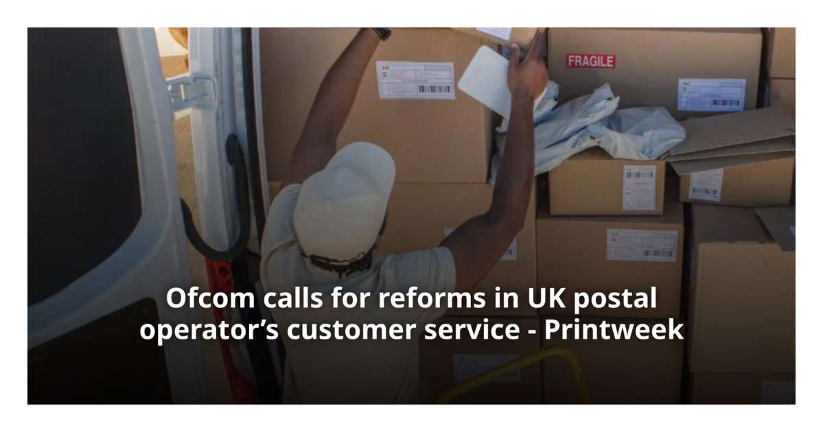 printweek's tweet photo. Ofcom has warned postal operators about the need for customer service improvement as average overall customer satisfaction has dropped by 3% (to 75%), markin... https://t.co/LpDB1lbVX3