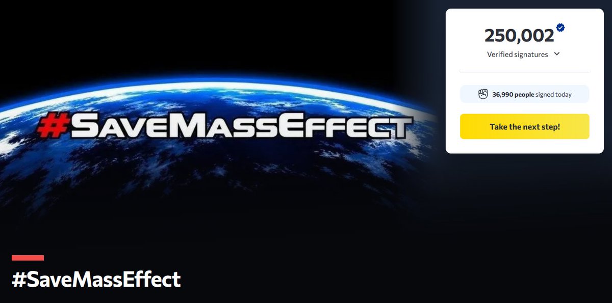 WeAreMassEffect's tweet photo. 🚨 250,000 SIGNATURES

The #SaveMassEffect petition has reached another incredible milestone! A quarter of a MILLION people have joined the fight, and we're not stopping here!

Next stop: 300,000!

HOLD THE LINE! 💪

✍️ Sign the petition: https://t.co/AhcEFDBJ2y https://t.co/uY3KQWCInA