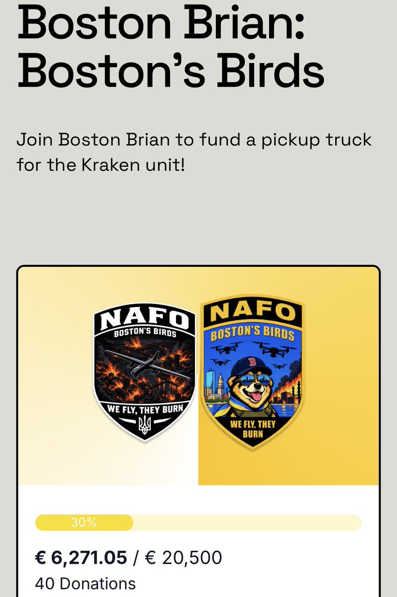 BostonBrian23's tweet photo. 🇺🇦NAFO, YOU ABSOLUTE LEGENDS! 🔥

Our 3rd 69th Sniffing Brigade campaign has raised €6,271 from 40 donations — that’s 30% of our €20,500 goal for a frontline vehicle for Ukraine’s Kraken unit! 💪

THANK YOU to everyone who’s donated! 

But we’ve got more ground to cover. Let’s get this vehicle to Ukraine!

👇 DONATE & GRAB A PATCH:
https://t.co/nJTK3pOLSY

#NAFO @69thSB