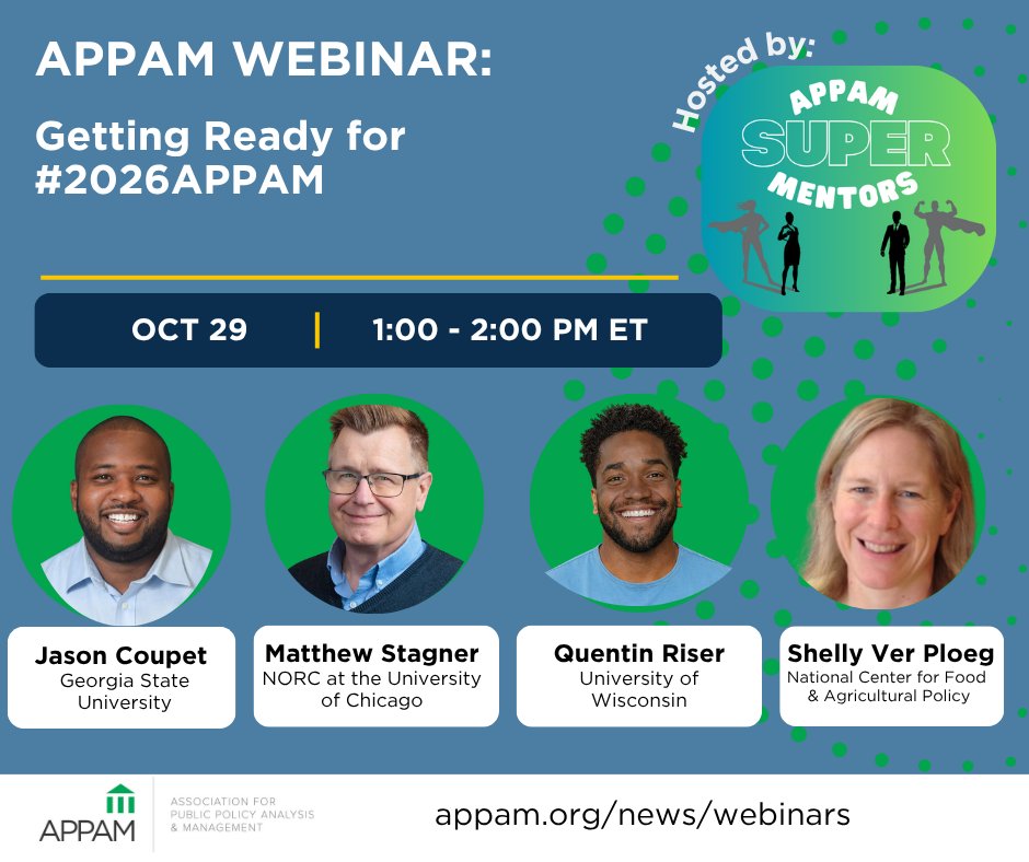 APPAM_DC's tweet photo. Will we see you at in Boston at #2026APPAM? If so, make sure you register for this Super Mentor webinar: Getting Ready for #2026APPAM. It's suitable for all attendees, and you'll learn networking tips, scheduling best practices, and more! Register: https://t.co/Sa9YzbHBEt https://t.co/d8KRSQe72Q