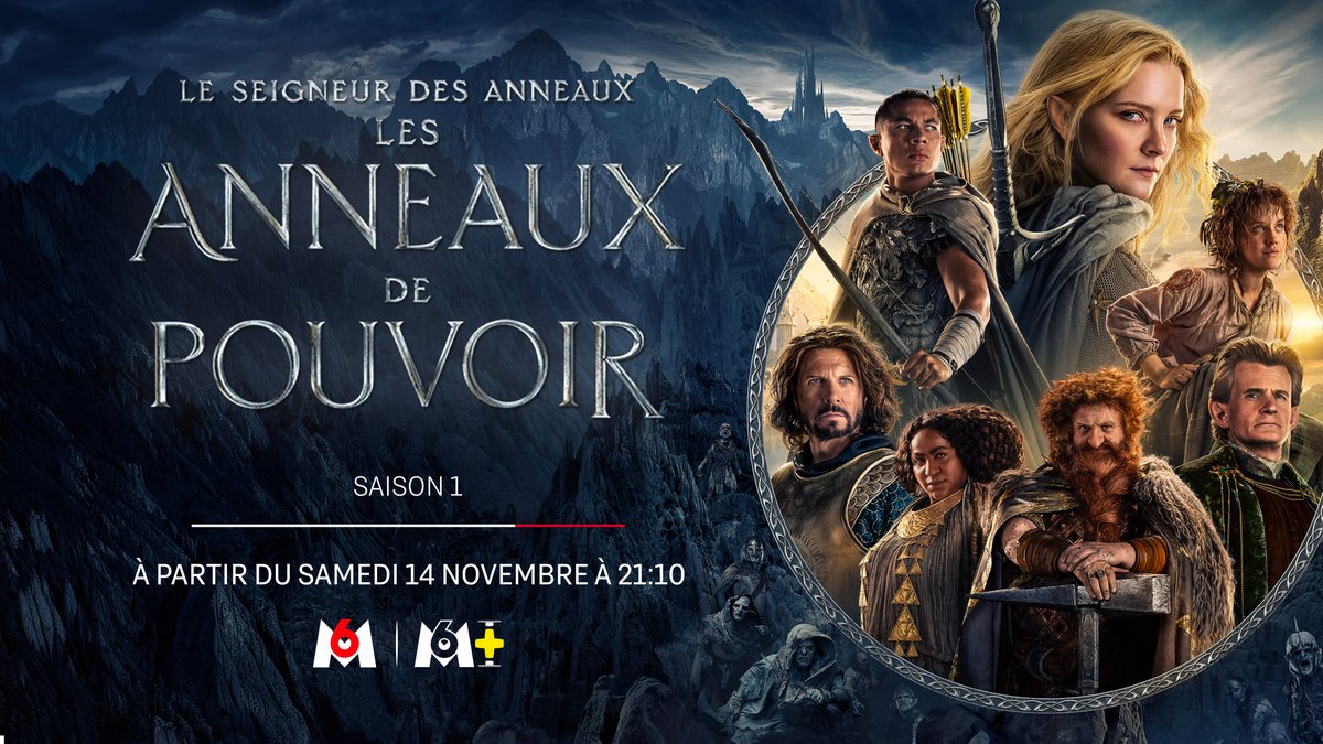 M6's tweet photo. Plongez 3 000 ans avant les événements du Hobbit et du Seigneur des Anneaux, au cœur d’une nouvelle épopée en Terre du Milieu ⚔️

Le seigneur des anneaux : les anneaux de pouvoir, saison 1, à partir du samedi 14 novembre à 21:10 https://t.co/ChloahP4Di