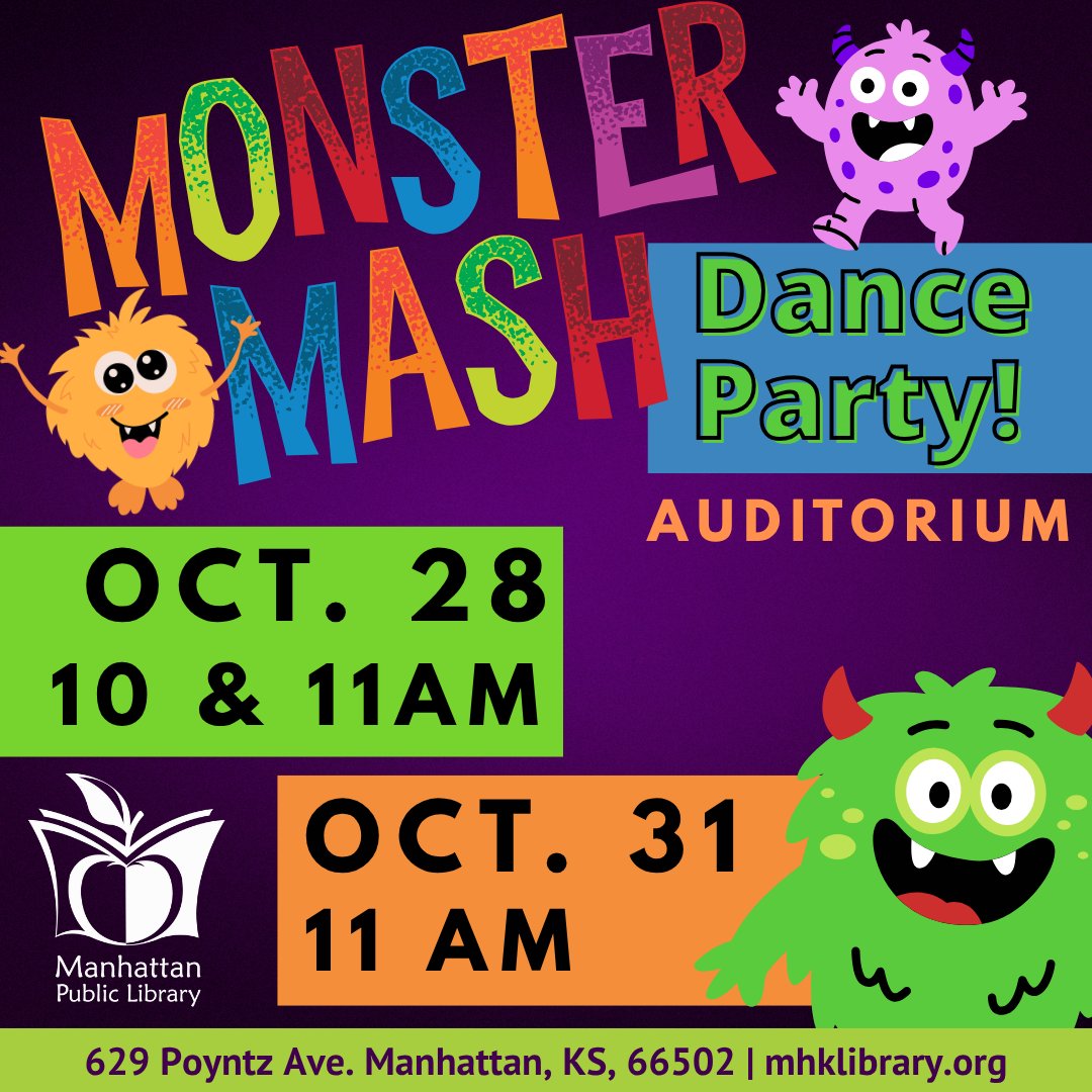 ManhattanPL's tweet photo. It’s time to show off your frightfully good dance moves! 👻 Bring your little monsters over to boogie to the beat, stomp your feet, and shake the sillies out! Perfect for ages 2 and up, costumes are welcome! https://t.co/5rlJ6b8CGx https://t.co/sHRCq5duTC