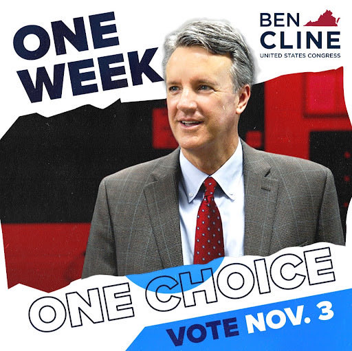 Cline4Virginia's tweet photo. One week.

Seven days from now, Virginia's Sixth District voters will decide whether to keep fighting for the values that have guided this seat or hand it over to someone who doesn't share them.

I don't take a single vote for granted. I never have.

If you haven't voted yet, this is your week. Early voting ends October 31st. Election Day is November 3rd.

One week. Let's finish strong.