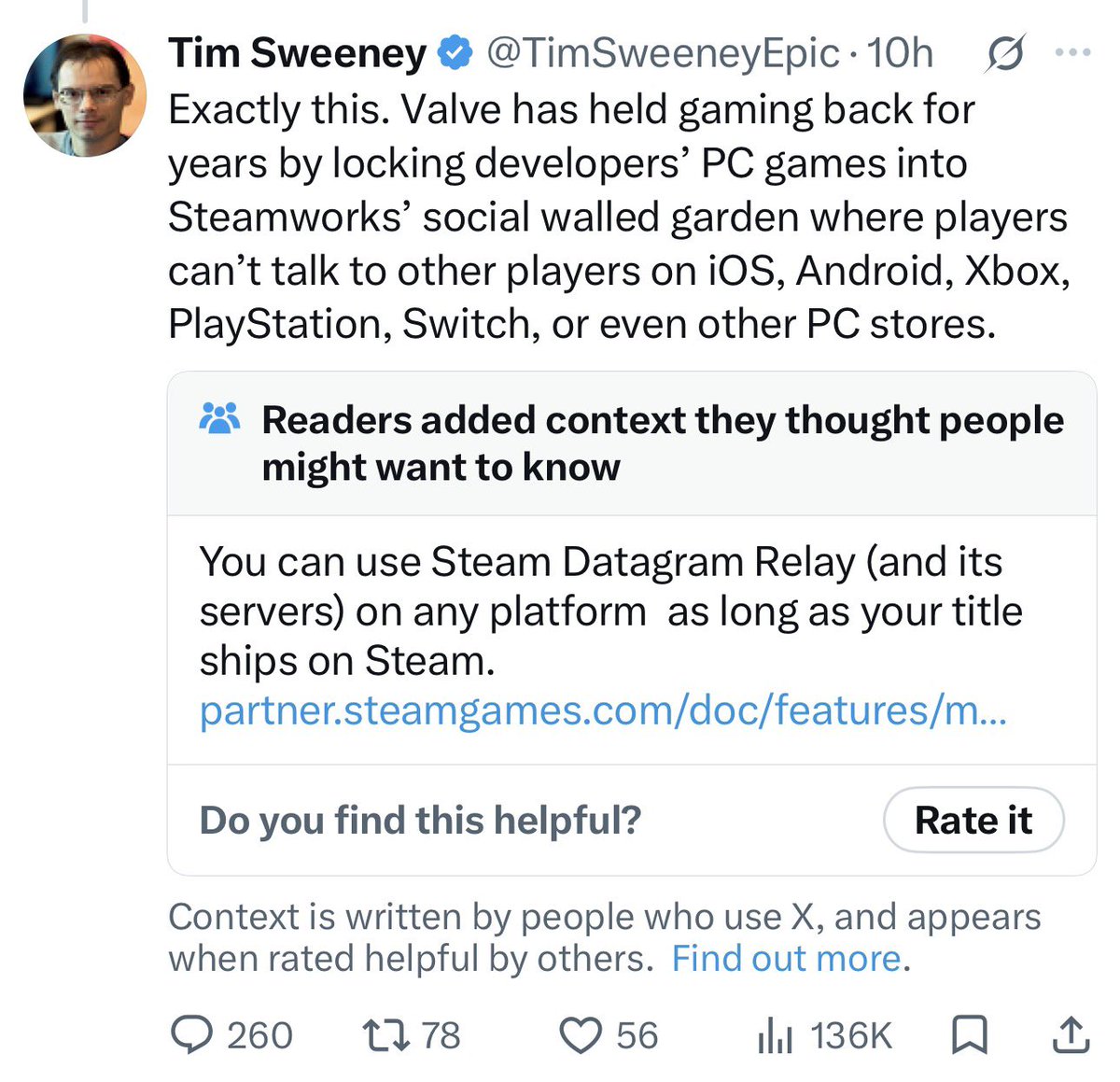 ScyanYT's tweet photo. TIM SWEENEY IS GETTING DESPERATE 🛑

He attacks Steam once again this time with basically a complete nonsense lie. Causing his statement to get Community noted (second community note in 1 week)

Something has to be going wrong scaring Tim to be this aggressive towards Valve… https://t.co/X5WJhODlpA