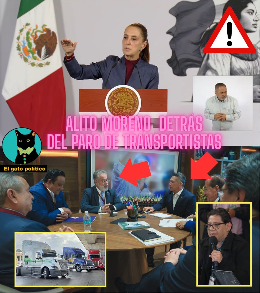 elgatopolitico_'s tweet photo. 🔴​🔴¡Salió el peine!🤑🤑
Alito Moreno estaría detrás del paro de transportistas. La presidenta revela que hace solo unos días, la CANACAR (autora del paro) se reunió con Alito. Y no solo eso, a pesar de que estaba la mesa de diálogo, tomarán carreteras.
La presidenta los acusa de defender privilegios:

"Llama la atención que esos mismos que llamaron al paro ayer, se reunieran hace 3 días con el presidente del PRI. Ahora sí que hagan ustedes sus propias conclusiones", reveló.
#MañaneraDelPueblo 📛📛
