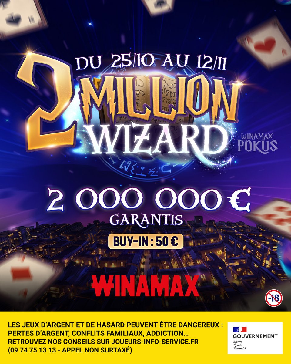 Winamax's tweet photo. 🧙 Le 2 Million Wizard des Pokus a déjà commencé, et on t'offre un ticket pour le jouer !

🎁 Quel pouvoir aimerais-tu avoir pour jouer au poker ?

✍️ Ta réponse + RT + Like + Follow et ton pseudo Winamax.