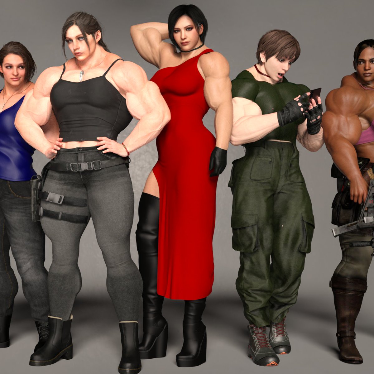 _RSpires's tweet photo. A group shot of the Resident Evil Characters I access to. Full render over on my Patreon. https://t.co/pp99lPepqb