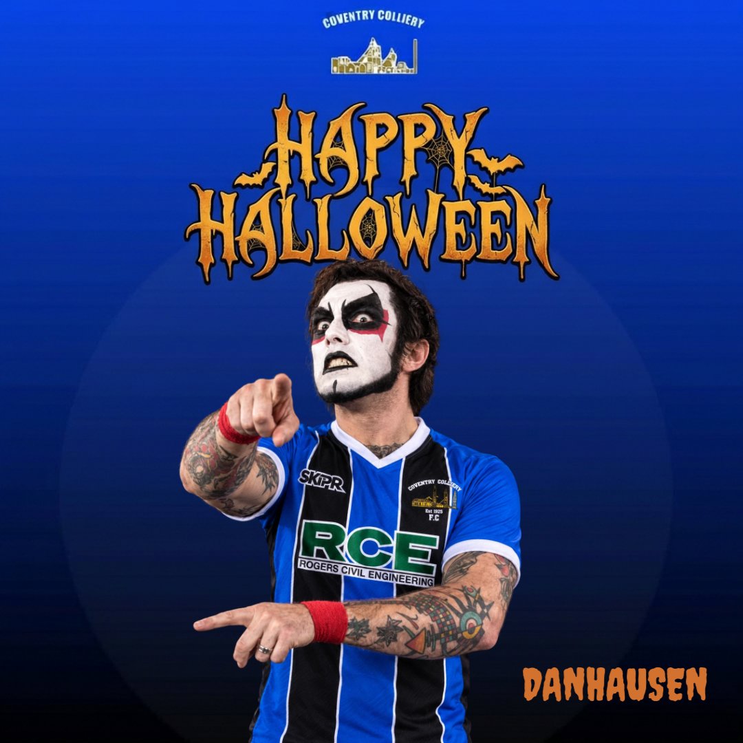 CollieryFc's tweet photo. As Halloween approaches we had some fun and made some Halloween Graphics of famous Halloween characters from the world of movies and wrestling! We also added Dicko since the people seem to love them some Dicko.

#UpTheColliery #CoventryColliery 🔵⚫️ https://t.co/jQbJMlGpgX