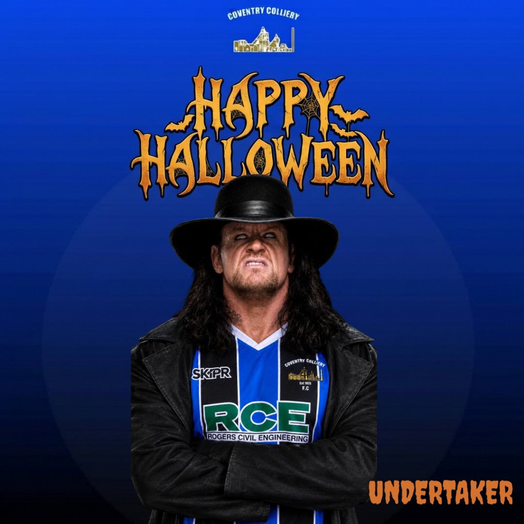 CollieryFc's tweet photo. As Halloween approaches we had some fun and made some Halloween Graphics of famous Halloween characters from the world of movies and wrestling! We also added Dicko since the people seem to love them some Dicko.

#UpTheColliery #CoventryColliery 🔵⚫️ https://t.co/jQbJMlGpgX