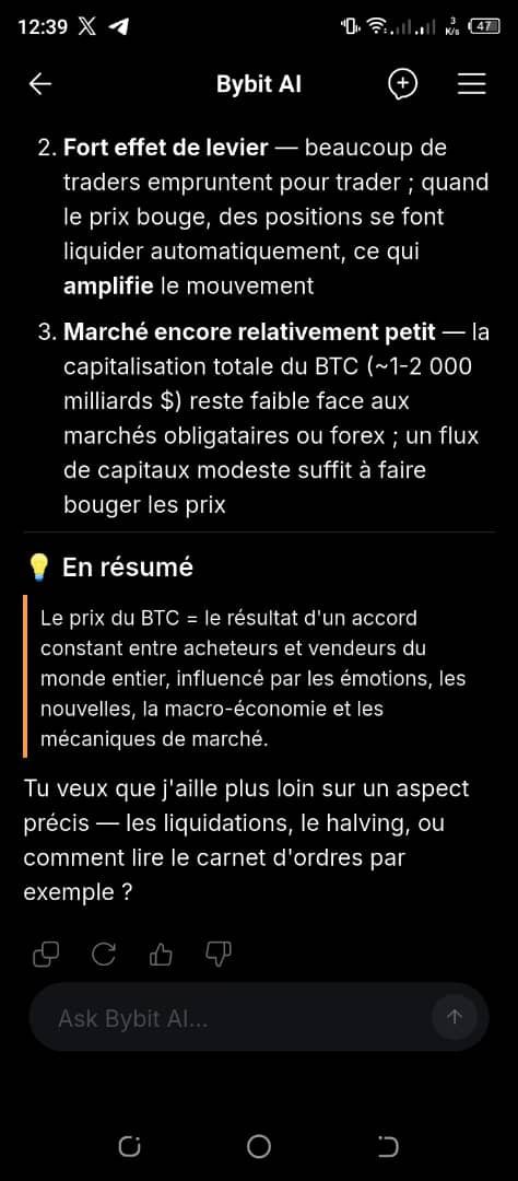 Mahnaz_0999's tweet photo. @BybitArabic استخدمت Bybit AI لفهم تحركات البيتكوين، وتعلمت كيف يؤثر العرض والطلب والتصفية وأخبار السوق على السعر. أعجبني أنه يشرح الأسباب ببساطة ويساعدني على تحليل الاحتمالات وإدارة المخاطر بدلًا من اتخاذ قرارات عشوائية. 🤖📊

#BybitMENA #BybitAI #Giveaway #NewFinancialPlatform https://t.co/VCcuq4AZVG