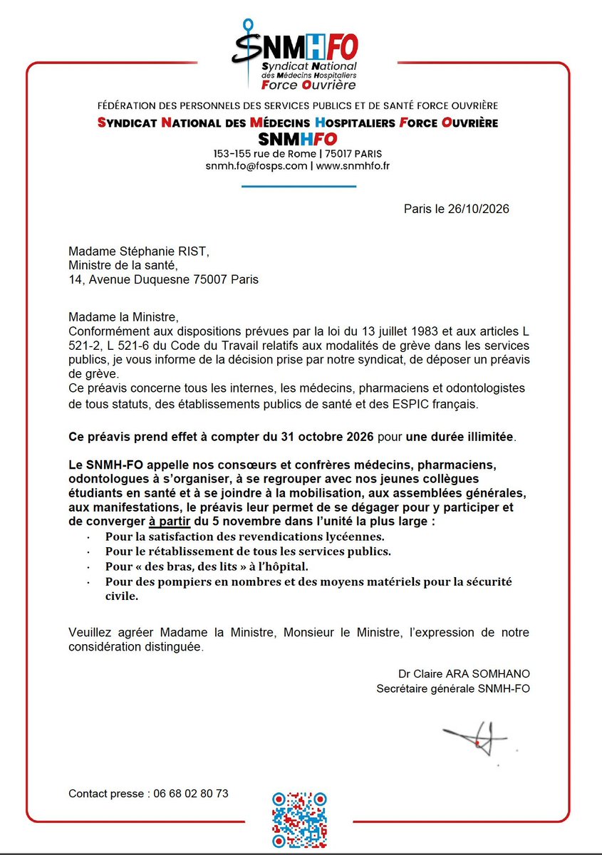 NoviaNewsGroup's tweet photo. 🚨🇫🇷🏥 ALERTE INFO | Le syndicat des médecins hospitaliers Force ouvrière dépose un préavis de grève illimitée à partir du 31 octobre et appelle à une mobilisation nationale le 5 novembre. https://t.co/RbgKKL5qFC