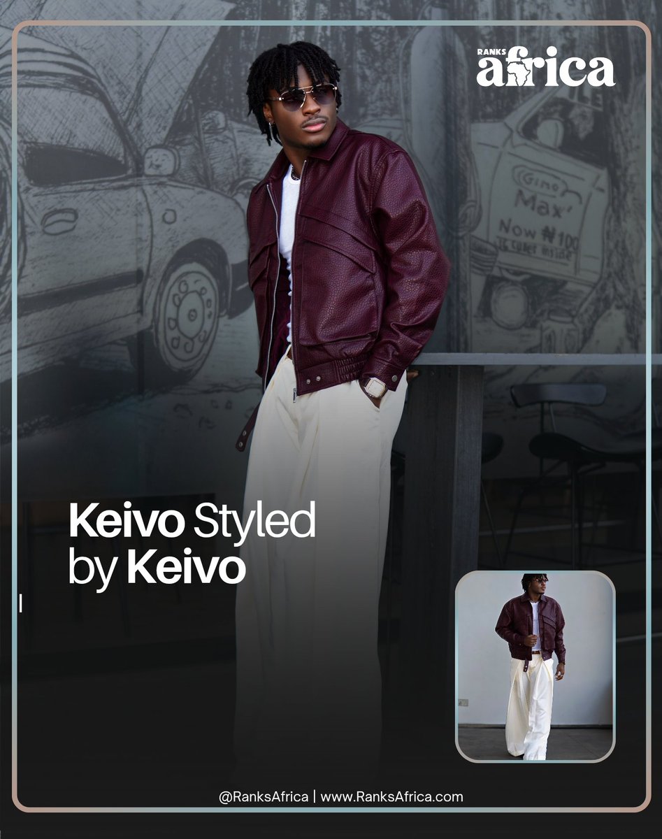 RanksAfrica's tweet photo. Fashion Season: Keivo Is Making a Statement, and He's Styling Himself! 

Keivo is not just wearing fashion. He's creating his own fashion moments!

The BBNaija Season 11 star steps out in a striking burgundy leather jacket, flowing white trousers and matching footwear, delivering a sophisticated blend of contemporary streetwear and effortless elegance.

And here's what makes this look even more interesting: Keivo styled himself! 

From the colour combination to the relaxed silhouette and carefully selected accessories, every detail speaks to his growing confidence and personal sense of style.

The fashion era is looking good on Keivo, and we're here for it! 

As he perfectly puts it: “Let the details do the talking. I'm just wearing the conversation.”

Styling: @keivo_oi
Photography: thatboimerrick