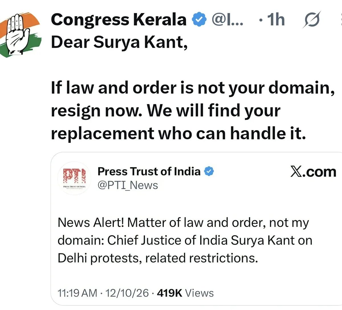 Mrsinha's tweet photo. Today, Kerala Congress apologized to CJI for this post... They also claimed that they've sacked the person who posted this... https://t.co/WCyOav7h12