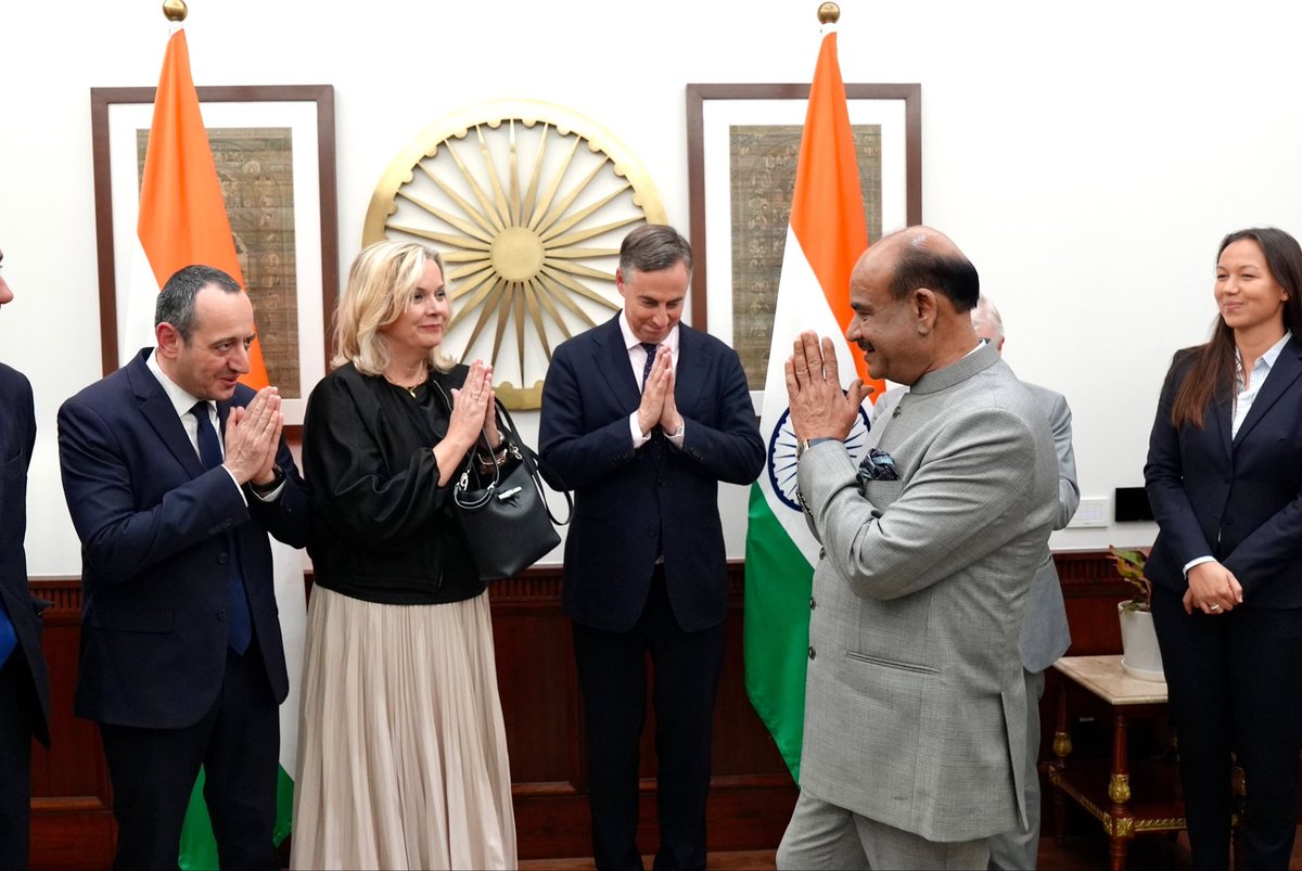 LokSabhaSectt's tweet photo. Lok Sabha Speaker Shri Om Birla held an interaction with a delegation of the European Parliament’s Committee on Foreign Affairs, led by its Chair, Mr. David McAllister.

He underscored the shared democratic values, pluralism and diversity underpinning India–EU relations, emphasising the importance of parliamentary diplomacy in strengthening bilateral ties.

The discussions focused on enhancing cooperation in trade, technology, innovation, clean energy, security and defence, as well as expanding parliamentary exchanges and people-to-people engagement.

Shri Om Birla also spoke about initiatives undertaken by the Indian Parliament to promote transparency, accessibility and the people-centric, responsible and accountable use of emerging technologies, including Artificial Intelligence.

@loksabhaspeaker @ombirlakota @davidmcallister @MEAIndia @sansad_tv