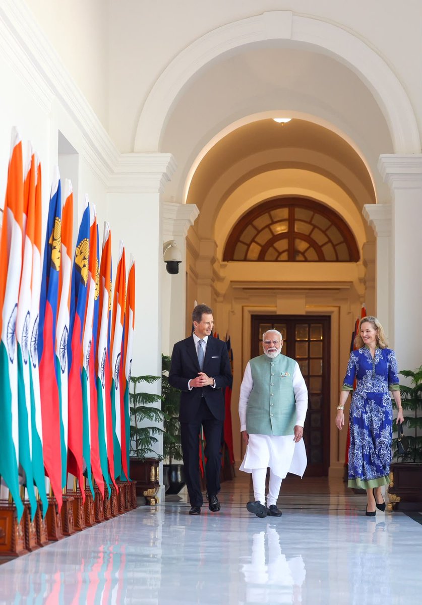 narendramodi's tweet photo. Had an excellent meeting with His Serene Highness Hereditary Prince Alois of Liechtenstein.

Our discussions were wide-ranging and focused on strengthening India-Liechtenstein relations across several sectors. 

We reviewed the progress under the historic India-EFTA Trade and Economic Partnership Agreement (TEPA), which has completed its first year and discussed opportunities for greater investment and economic cooperation.