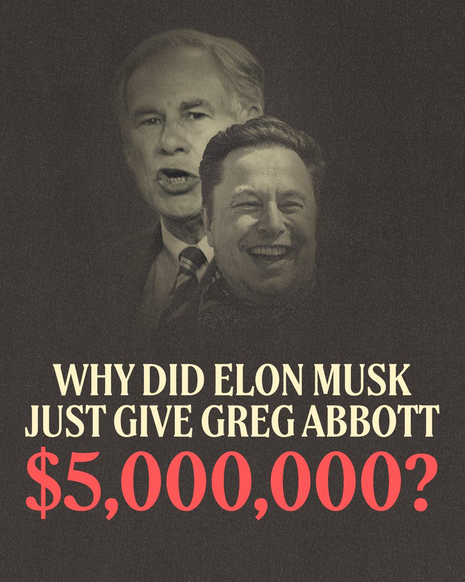 GinaHinojosaTX's tweet photo. Elon Musk just gave Greg Abbott $5 million. Sounds like the Elon emails Abbott has been hiding must be more damning than we even knew. https://t.co/InR9UqaZbo