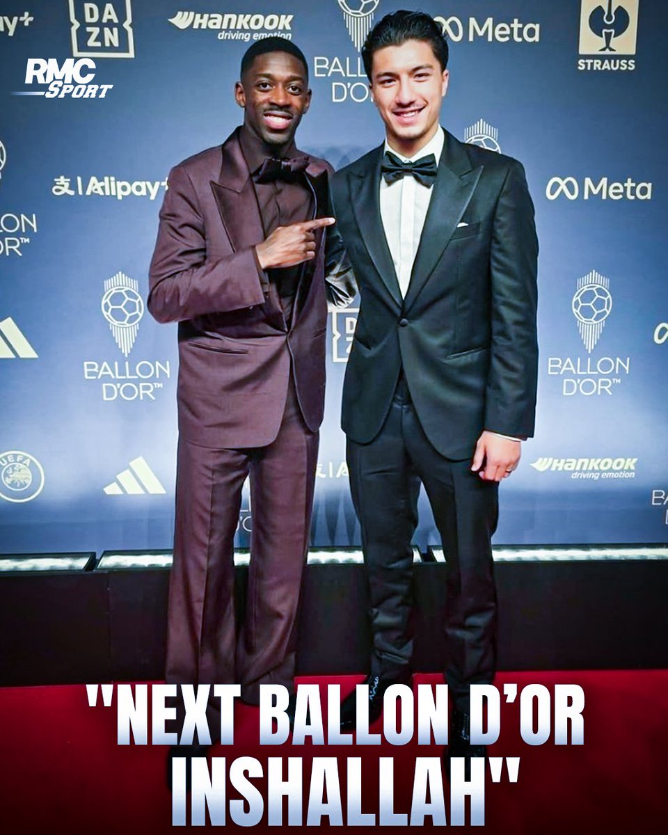 RMCsport's tweet photo. 🇩🇿👀Après la cérémonie du Ballon d'or 2026, Dembélé semble déjà avoir lancé une campagne pour Maza.

Sur des images captées, le n°10 du PSG aurait également profité de l'occasion pour présenter le jeune international algérien à son agent, Moussa Sissoko. 
https://t.co/ugUhoLgvY7 https://t.co/0L5GfmViZg