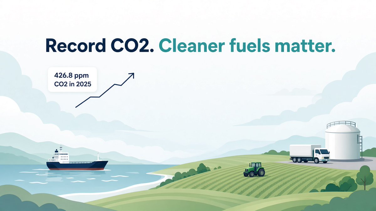 AmHyTech's tweet photo. The air now holds more carbon dioxide than ever recorded.

The World Meteorological Organization reported today that CO2 averaged 426.8 parts per million in 2025, a new record and about 153% of preindustrial levels. Methane and nitrous oxide hit new highs too. When WMO first published this report in 2004, the number was 377.5.

That is why cleaner fuels for ships, power plants and farms matter. Ammonia is one of them. It contains no carbon, and when it is made with clean energy it can cut a lot of emissions.

But a cleaner fuel only helps if it can be stored, moved and handed over safely, close to the people who use it. That last mile is where AmHyTech is focused.

https://t.co/aqrAtHVo3q

#climate #ammonia