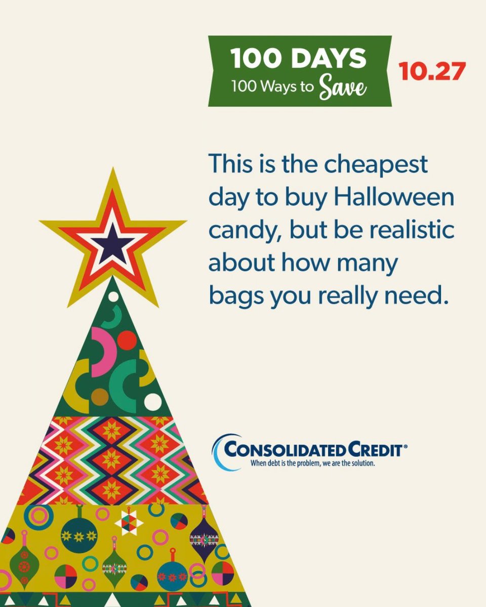 ConsolidatedUS's tweet photo. #100Days100Ways 🎃

Today is the cheapest day to buy Halloween candy, but be realistic about how many bags you actually need to avoid overspending! 🍬   

Follow daily for tips + details to win 1 of 3 $100 e-gift cards! 
👉Rules: https://t.co/UQMJM15Xqw

#HolidaySavings https://t.co/LaXyzgAVNd