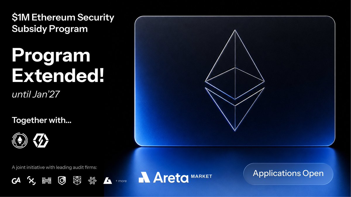 0xboo's tweet photo. 1/ 🔐 Extension secured!

185 applications. 60+ projects supported. $500k in subsidies allocated.

We’re excited to bring 3 more months of the Ethereum Security Subsidy Program to @ethereum builders.

Big thanks to @ethereumfndn and @NethermindSec for helping make the pilot program a success - let’s keep it going!