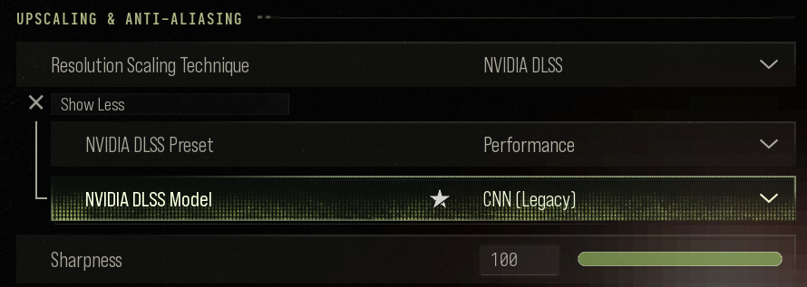 MasonReact's tweet photo. Struggling with FPS in MW4? Try this📈

Switching from the NVIDIA DLSS Transformer model to CNN (Legacy) can give you a solid FPS boost while still looking and feeling great in-game.

Personal preference, but I'd recommend giving CNN a try! (Adjust sharpening to your liking) 👇 https://t.co/lBBrOVhN5J