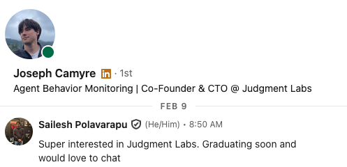 Unhingexd's tweet photo. I reached out to @JSCamyre  in February after one of the Judgment engineers happened to like one of my linkedin posts
I believed back then that companies would need a dedicated platform to handle the scale of data that agents would produce
Try out what I’ve been a part of for the past 8 months