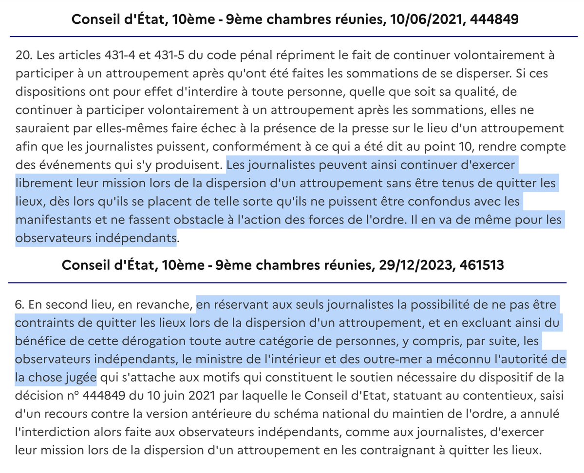 N_Hervieu's tweet photo. Cette mesure cible les « observateurs indépendants ».

Dont le rôle est de documenter... les violences policières illégitimes en manifestation.

Par deux fois, @Interieur_Gouv a voulu les neutraliser. A chaque fois, le Conseil d'Etat est intervenu.

Cette obstination en dit long. https://t.co/a9BcufR1tG