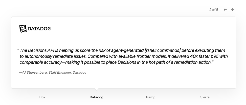 astuyve's tweet photo. We're using the Decisions API to help score RShell commands used to remediate issues on hosts and clusters.

Previously we did this offline, but it's so fast and accurate enough (with a good confidence score) so we can actually do it live now https://t.co/8nWZomm4qs