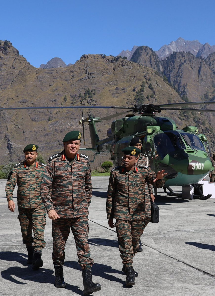 IndiaDefWire's tweet photo. MISSION READY. FUTURE FOCUSED.

General Dhiraj Seth, Chief of the Army Staff, visited the Ibex Brigade at Joshimath and forward areas of the Middle Sector in Garhwal, reviewing operational preparedness and technology integration. He urged all ranks to embrace VIJAY, the five-point framework for an agile, future-ready force, and met the community at Mana, India's First Village.

High altitude. Higher resolve.

#IndianArmy #COAS #JAIseVIJAY #Garhwal #Mana