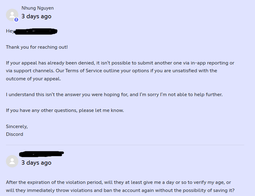stefan10202883's tweet photo. @_NeonGrave @discord @discord_support I WAS ABLE TO CONTACT THE DISCORD SUPPORT! The bad news is they told me they wouldn't help and would answer my questions. I asked two questions and the person just started closing the ticket without answering any of them.  Maybe one day they'll learn how to work @discord_support https://t.co/ZiBpxNG9VI