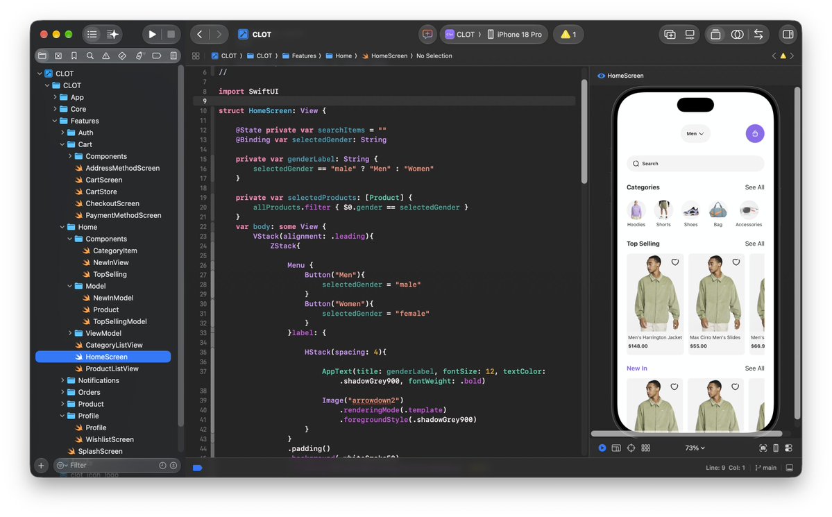__onlychild's tweet photo. Day 38/40 Massive updates on Clot today: ✅ Gender-filtered product browsing &amp; state persistence ✅ Wishlist screen &amp; category navigation from profile ✅ Checkout shipping address flow with dynamic label updates 📍 #BuildInPublic #iOSDev #SwiftUI #IndieDev https://t.co/RX1tT2405w
