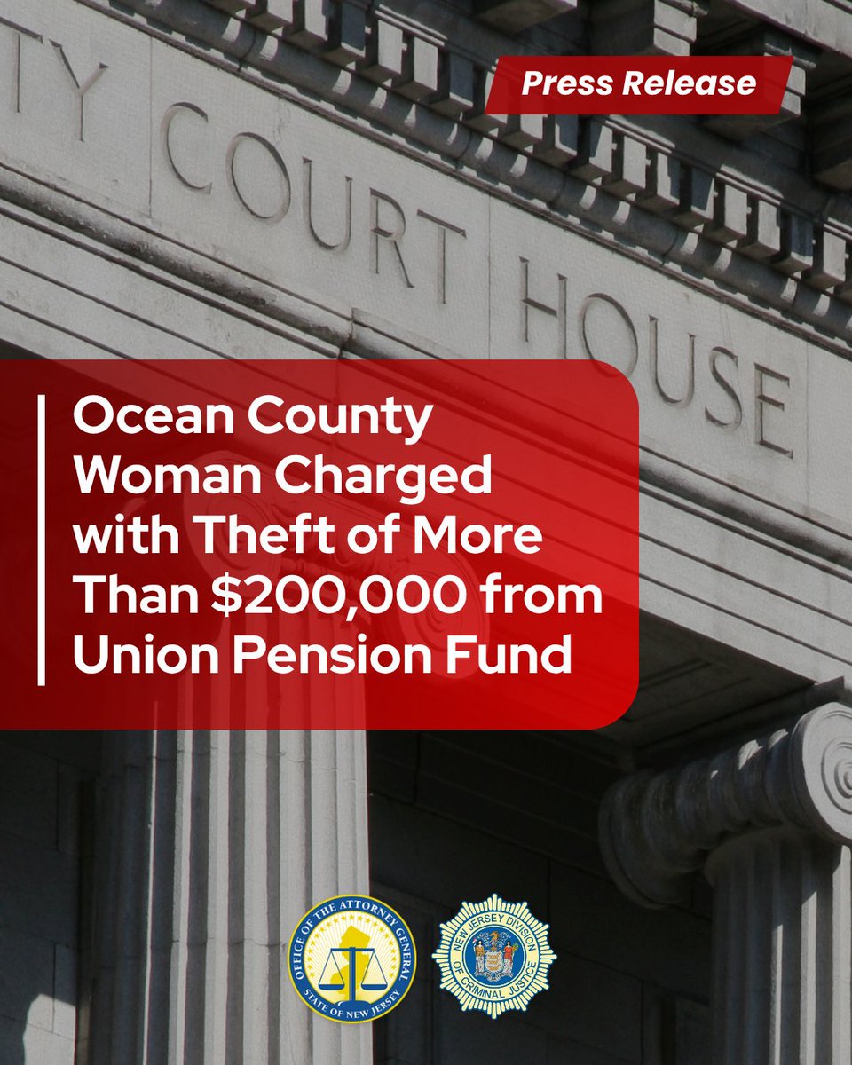 NewJerseyOAG's tweet photo. Private pension funds like the one victimized in this case exist to help provide some measure of financial security to the workers who paid into them, often over a lifetime. The charges allege a scheme to steal a large amount of money to which the defendant was not entitled. https://t.co/7EsDsxDDmZ