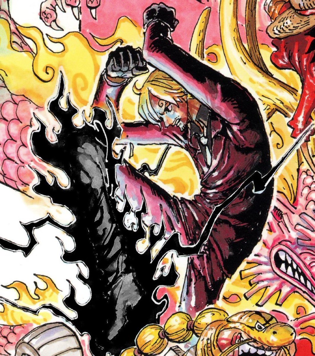 Sanji_nut's tweet photo. Every time Sanji gets a power up he gets an absurd all stat boost. This time he got:
-Advanced conquerors 
-Highest level of armament
-Hotter flames
-Unbreakable defense and absurd durability 
-Probably another speed boost. 
Sanji is a complete monster.

#ONEPIECE1197 https://t.co/gyAFSOxpeL