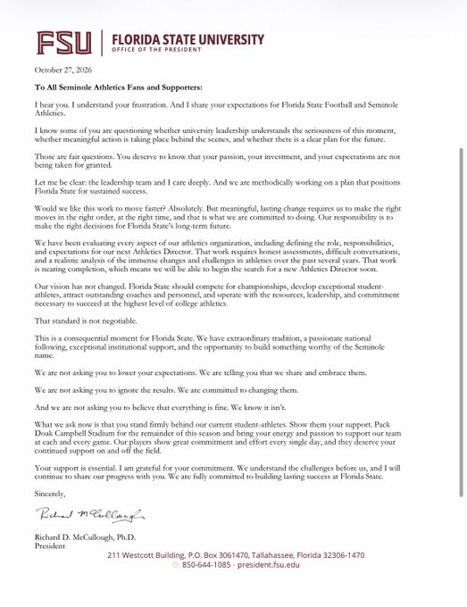 McCullough opens FSU AD search, doesn't mention Norvell