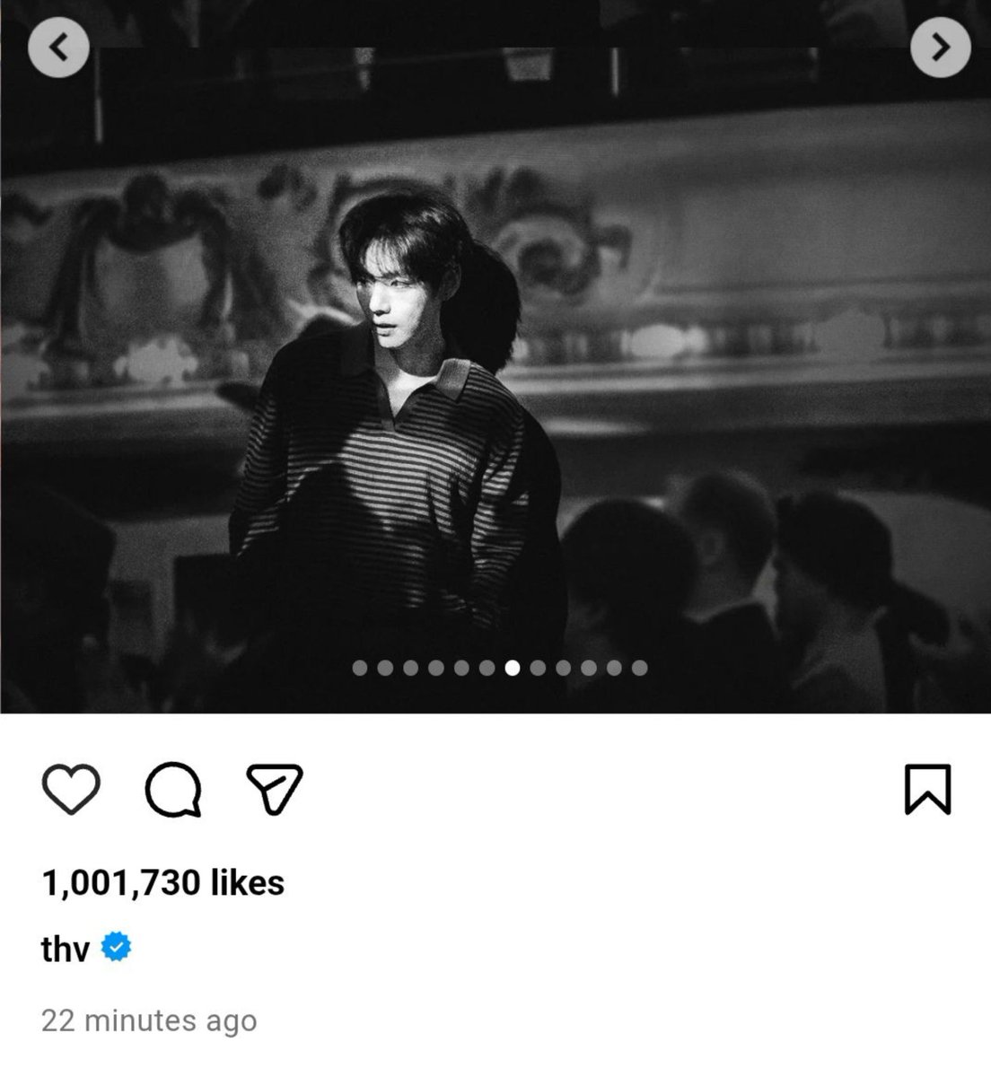 thvsarchive's tweet photo. 1M likes on Instagram in just 22 minutes and 120K+ likes on X in less than 20. Kim Taehyung’s ability to dominate multiple platforms simultaneously is on another level. His impact is undeniable. https://t.co/6NVT0iVdF8