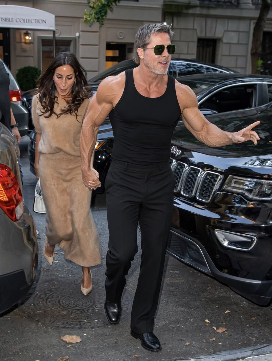 PopPrive's tweet photo. Brad Pitt (62) with his 25 year old girlfriend, Ines De Ramon on the streets of New York city.❤️ https://t.co/6wZAggiflm