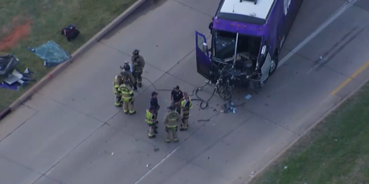 KCTV5's tweet photo. Bus carrying Kansas seventh-graders crashes in OKC | Link in bio https://t.co/HpxcPOEUre