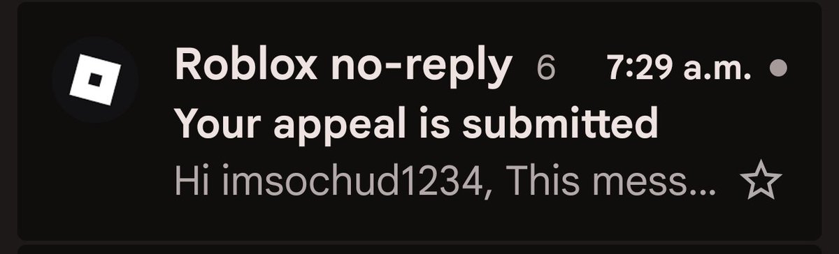 BFRCinos's tweet photo. Day 5 and my account (imsochud1234) is still banned. Starting to lose hope. Appeals constantly get rejected and I can't even participate in #thehollow event without AI moderation breathing down my neck.

#roblox #robloxban #robloxappeal

Ban ID: 3L3RjAW3F9geSxyQGL0CSVJ6Fy5 https://t.co/kMI9TflYZY