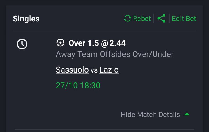 JJAMAL331's tweet photo. Lazio two offsides in tonight's match at 2.44 odds 
Stake hard on this fellas💥💥 https://t.co/P85U2htYh5