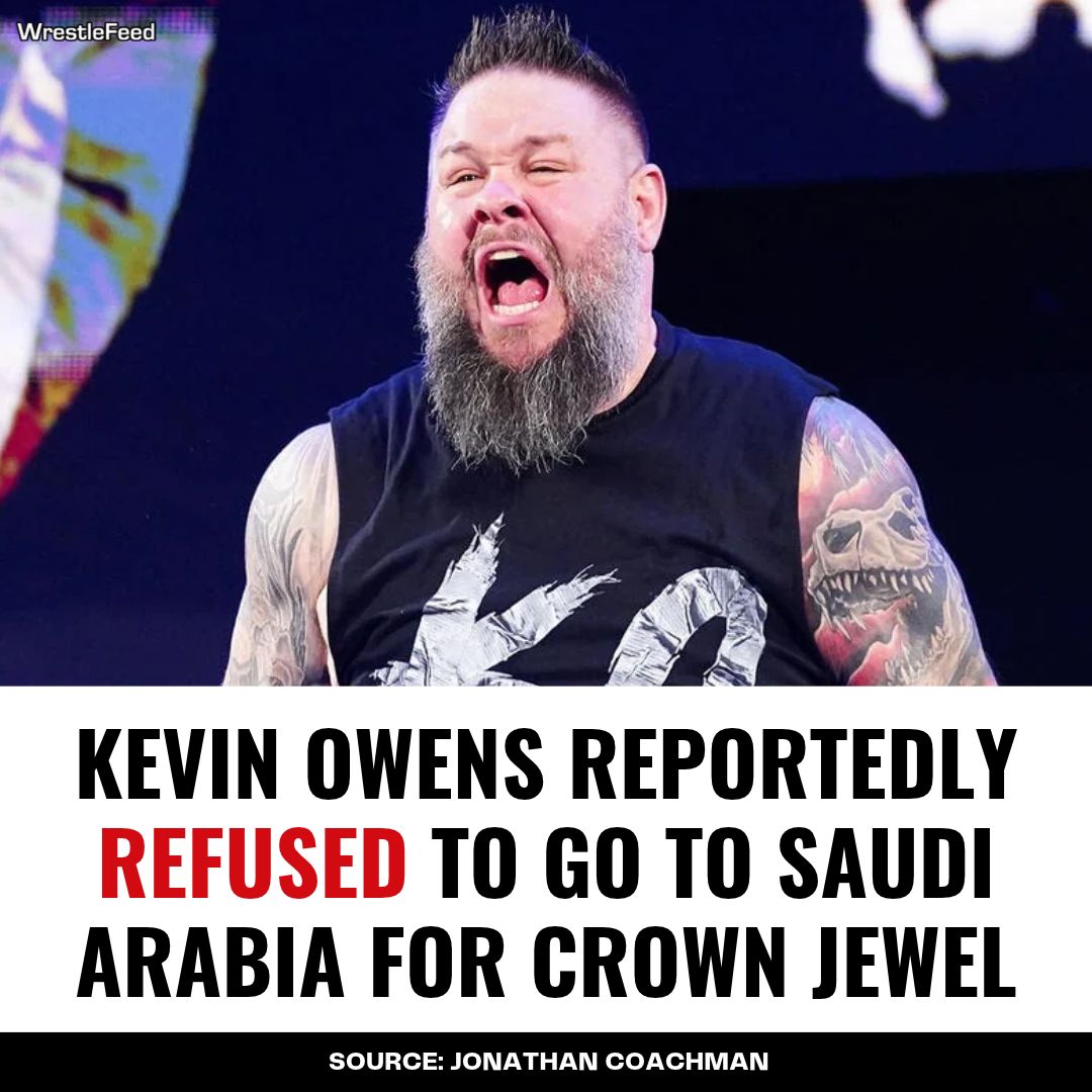 WrestleFeedApp's tweet photo. Kevin Owens is reportedly among several WWE stars unhappy about traveling to Saudi Arabia for Crown Jewel. According to Jonathan Coachman, Owens was named by an inside source as one of the wrestlers pushing back behind the scenes, with his reported refusal to make the trip... https://t.co/lZEjJrbL8Y