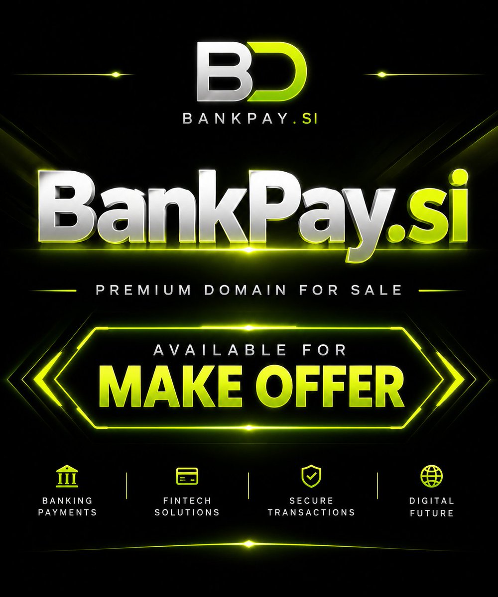 MrExactDomain's tweet photo. https://t.co/mHFQEFx5Mw
.si On Fire 🔥 

 Digital banking and #payments .
 Serious offers welcome. 

Bank Pay powered by Super Intelligence 

#Pay #FinTech #Bank #DomainForSale #Crypto https://t.co/vtDCdgihbX
