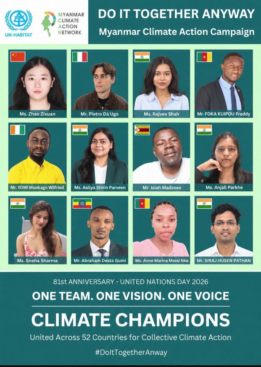 LavaliZodetser's tweet photo. 🤝 One Team. One Vision. One Voice. 🌍
52 countries unite for climate action in the Myanmar Climate Action Campaign 2026—building partnerships and a greener, climate-resilient future.
#DoItTogetherAnyway #ClimateActionChampions https://t.co/yufxtYmiMc