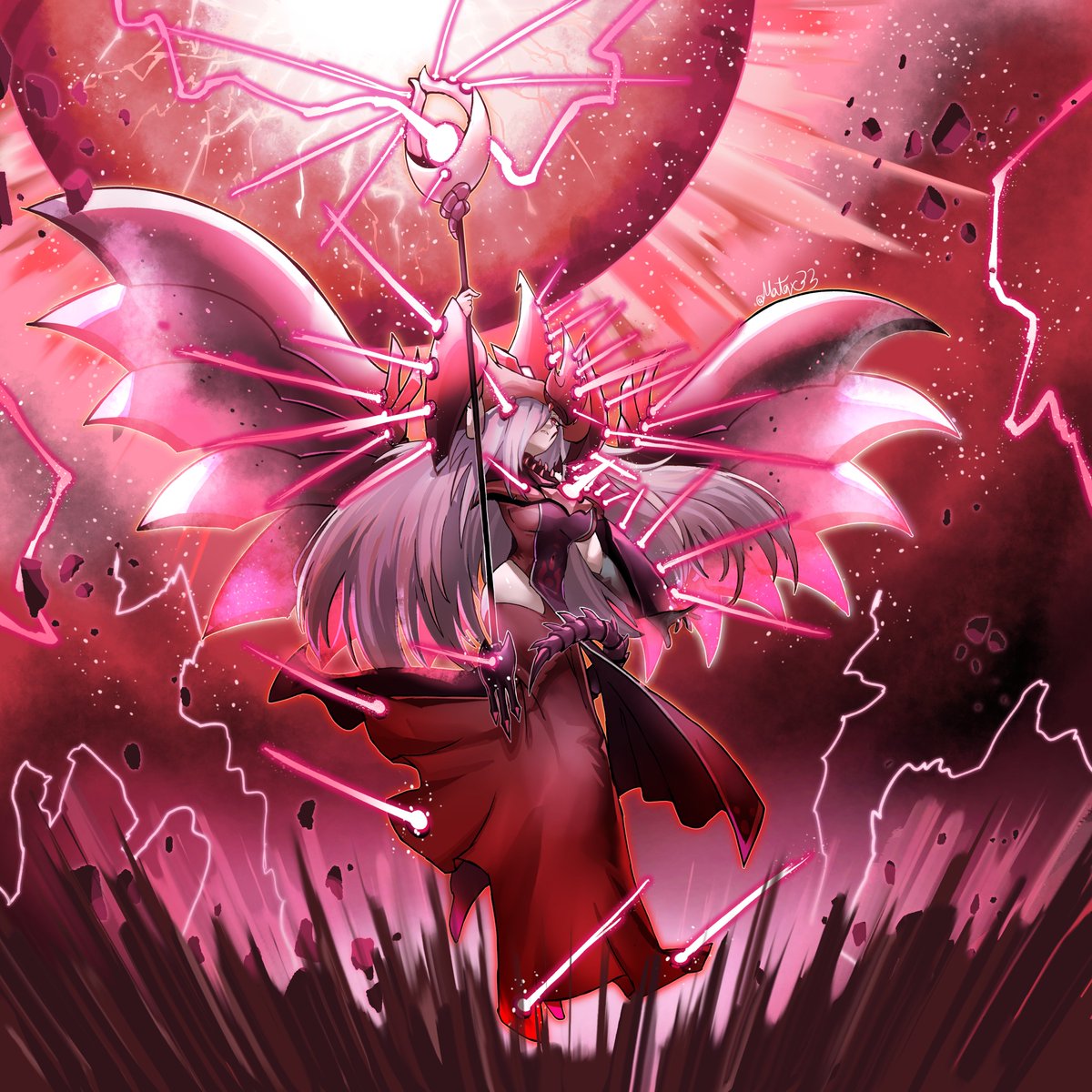 Matax33's tweet photo. Silent magician X, a fusion between Silent Magician and Gandora-X, 
thank you @SurfinBirb for the commission request. It was a pleasure to work with you on both designing this and creating this super cool illustration https://t.co/R2bnDMhwVY